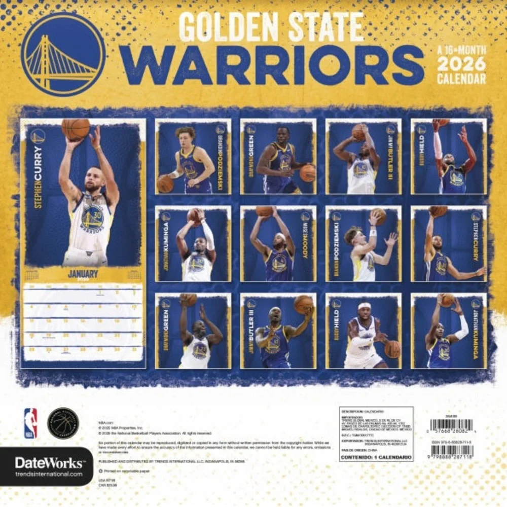 Golden State Warriors 2026 Blue and Yellow Calendar